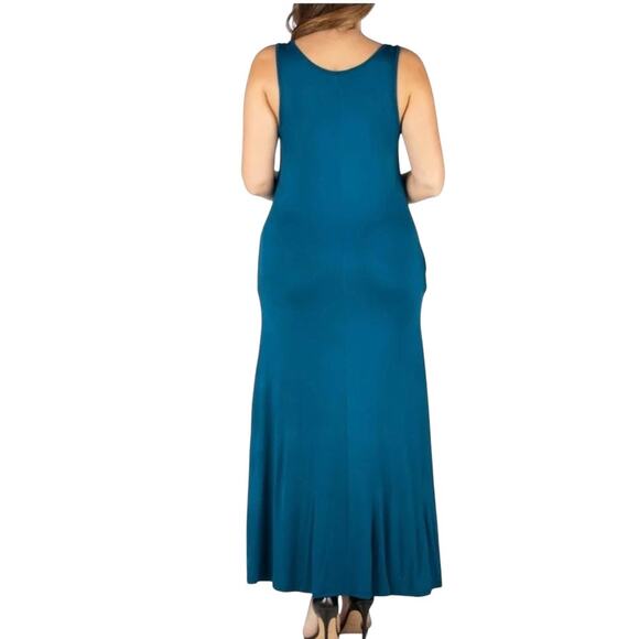 24seven Teal Blue Sleeveless Scoop Neck Tank Long Casual Maxi Dress Plus 3X NWT - Picture 2 of 15